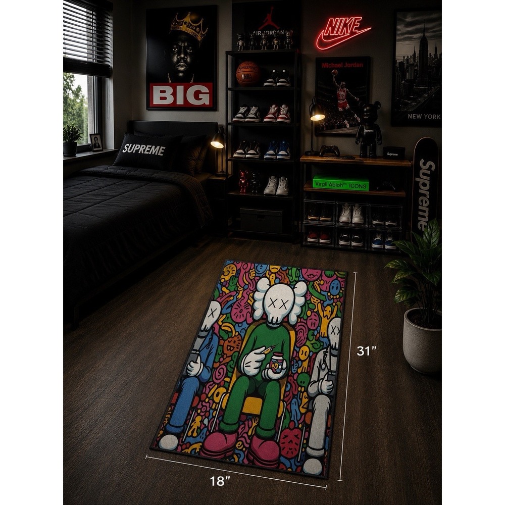 KAWS Style Accent Rug – Hype Wall Art or Floor Decor